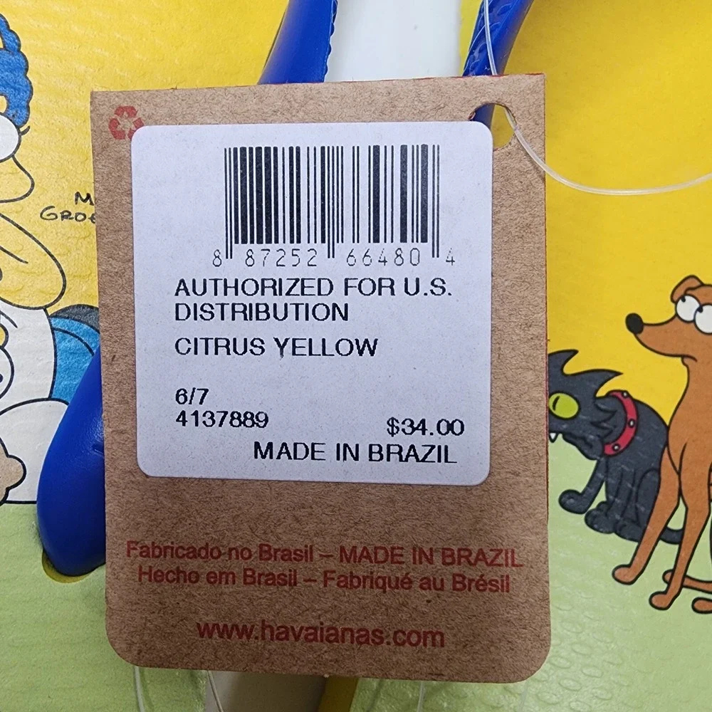 Havaianas The Simpsons Flip Flops Men's 6/7 EUR 39/40 Cit Yellow $34 MSRP NWT